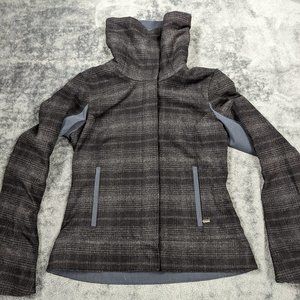 Nau Jacket Women Medium Black Gray Wool Blend Long Sleeve Snap Turtle Neck Coat